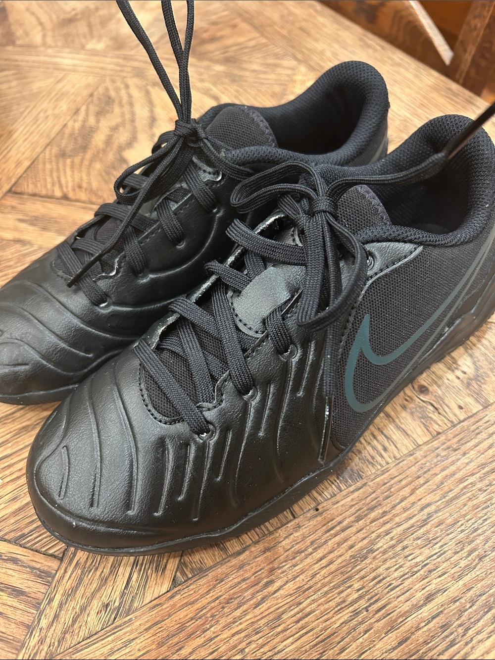 Kids’ Nike Black Athletic Indoor Court Sneakers with Teal Swoosh